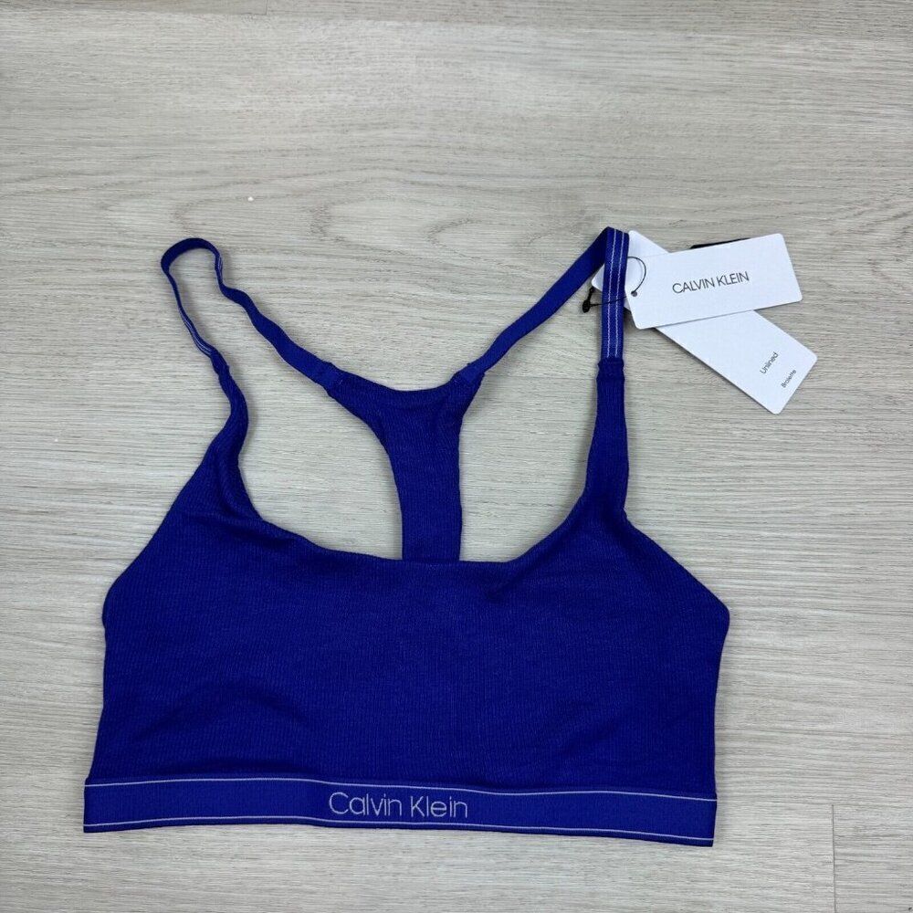 Calvin Klein Pure‎ Ribbed Bralette Womens XS Blue Purple QF6438 500